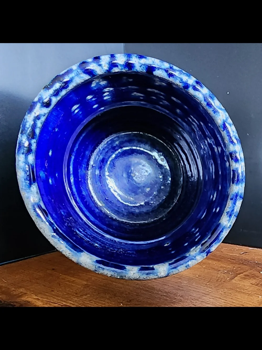 Blue and Cream Glazed Ceramic Pottery Vase With Fire Drip Glaze